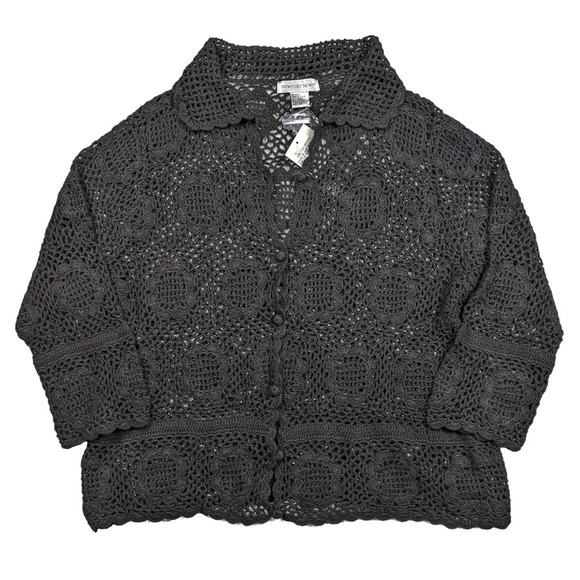 Vintage Newport News Black Crochet Cardigan Sweater 3/4 Sleeve Size 1X - Picture 1 of 7